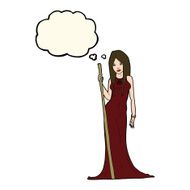cartoon sorceress with thought bubble N8
