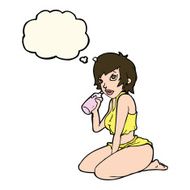 cartoon sexy gym girl with thought bubble N8