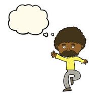 cartoon mustache man disco dancing with thought bubble N7