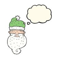 cartoon grim santa face with thought bubble N8
