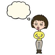 cartoon tired woman with thought bubble N20