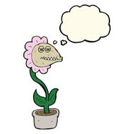 cartoon monster flower with thought bubble N8