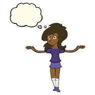cartoon confused pretty girl with thought bubble N7