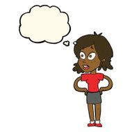 cartoon woman with hands on hips thought bubble N130