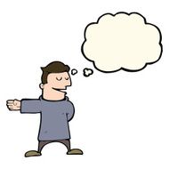 cartoon man gesturing direction with thought bubble N8