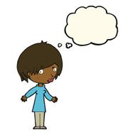 cartoon woman shrugging shoulders with thought bubble N298