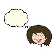 cartoon happy girl with thought bubble N55