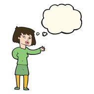 cartoon woman explaining with thought bubble N32