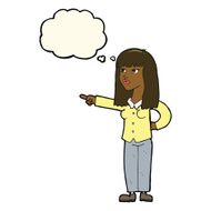 cartoon pretty woman pointing with thought bubble N26