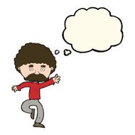 cartoon mustache man disco dancing with thought bubble N8