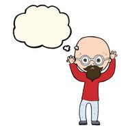 cartoon stressed bald man with thought bubble N8