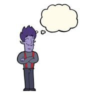 cartoon happy vampire man with thought bubble N18