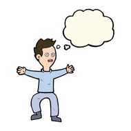cartoon man panicking with thought bubble N33