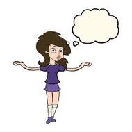 cartoon confused pretty girl with thought bubble N8