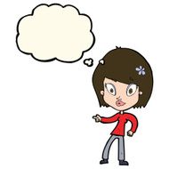 cartoon pretty woman pointing with thought bubble N27