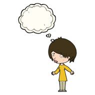 cartoon woman shrugging shoulders with thought bubble N304