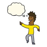 cartoon man pointing and laughing with thought bubble N19