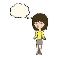 cartoon woman shrugging shoulders with thought bubble N305