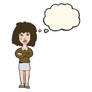 cartoon tough woman with folded arms thought bubble N8