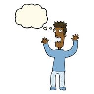 cartoon terrified man with thought bubble N135