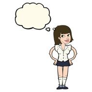 cartoon woman with hands on hips thought bubble N134