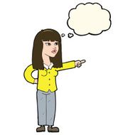 cartoon pretty woman pointing with thought bubble N28