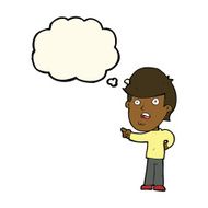 cartoon shocked man pointing with thought bubble N6
