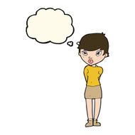 cartoon shy woman with thought bubble N30