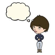cartoon woman considering with thought bubble N4
