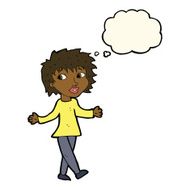 cartoon woman with no worries thought bubble N21