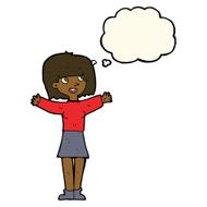 cartoon excited woman with thought bubble N79