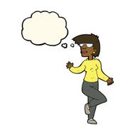 cartoon woman waving with thought bubble N210
