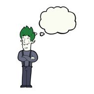 cartoon happy vampire man with thought bubble N19