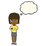 cartoon woman with crossed arms thought bubble N25
