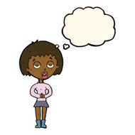 cartoon bored woman waiting with thought bubble N7