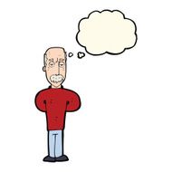 cartoon annoyed balding man with thought bubble N6