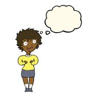 cartoon excited woman with thought bubble N83