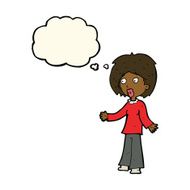 cartoon surprised woman with thought bubble N154