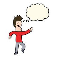 cartoon man pointing and laughing with thought bubble N20