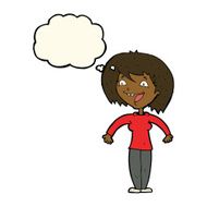 cartoon excited woman with thought bubble N84