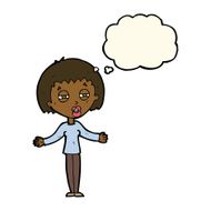 cartoon suspicious woman with thought bubble N13