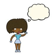 cartoon woman waving with thought bubble N211