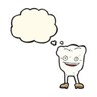 cartoon happy tooth character with thought bubble N4
