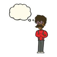 cartoon hipster man with mustache and spectacles thought bu N7