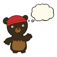 cartoon black bear wearing hat with thought bubble N4