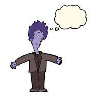 cartoon happy vampire with thought bubble N25