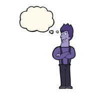 cartoon happy vampire with thought bubble N26