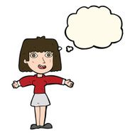 cartoon excited woman with thought bubble N86