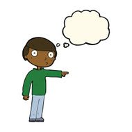 cartoon man pointing with thought bubble N112