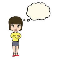 cartoon woman with crossed arms thought bubble N26